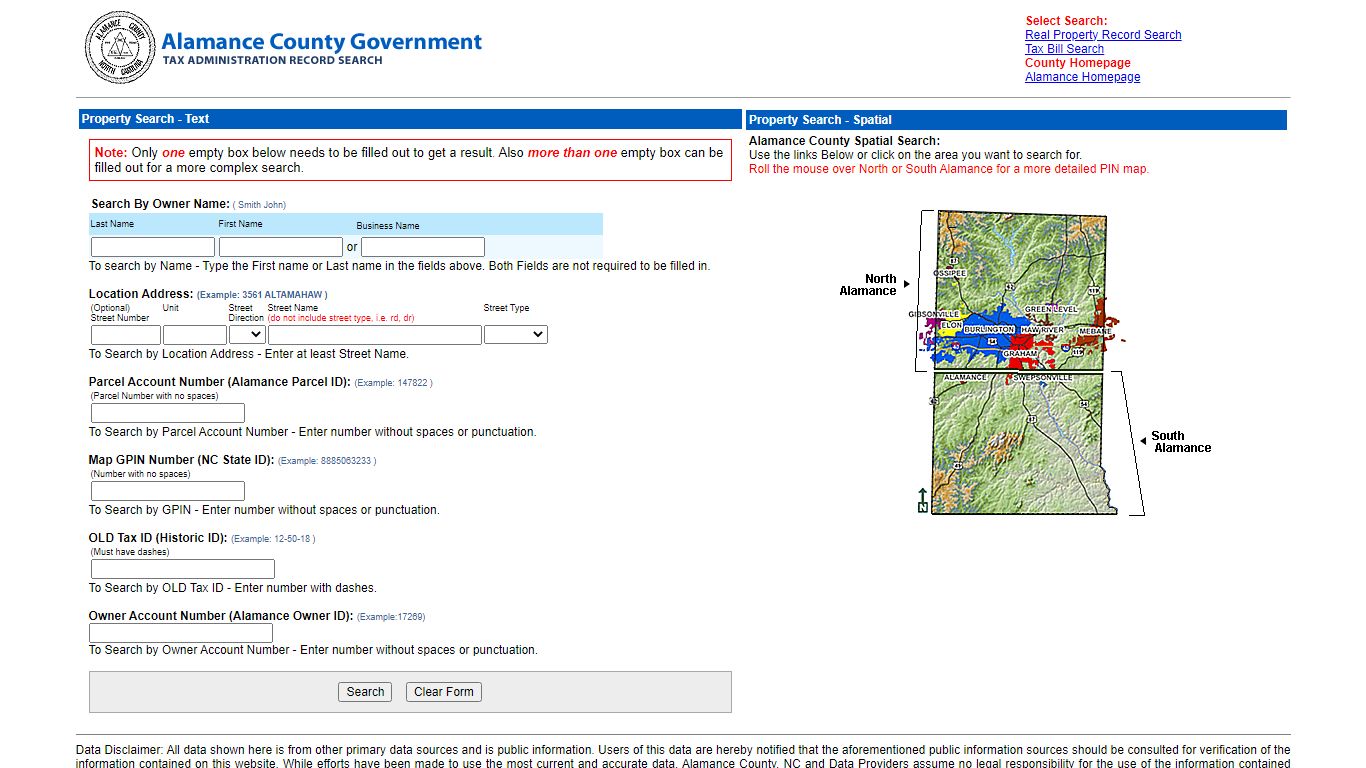 Alamance County Tax Record Application - Search