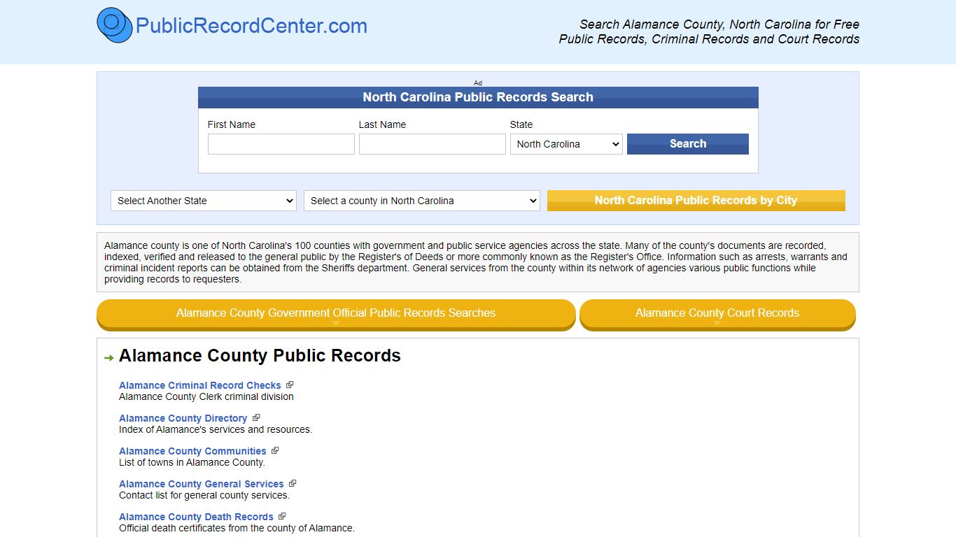 Alamance County North Carolina Free Public Records - Court Records ...